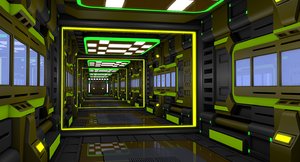 3D sci fi spaceship corridor